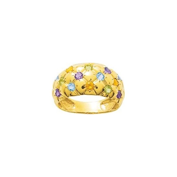 bague or jaune 18 carats et améthystes, topazes bleues, citrines et péridots